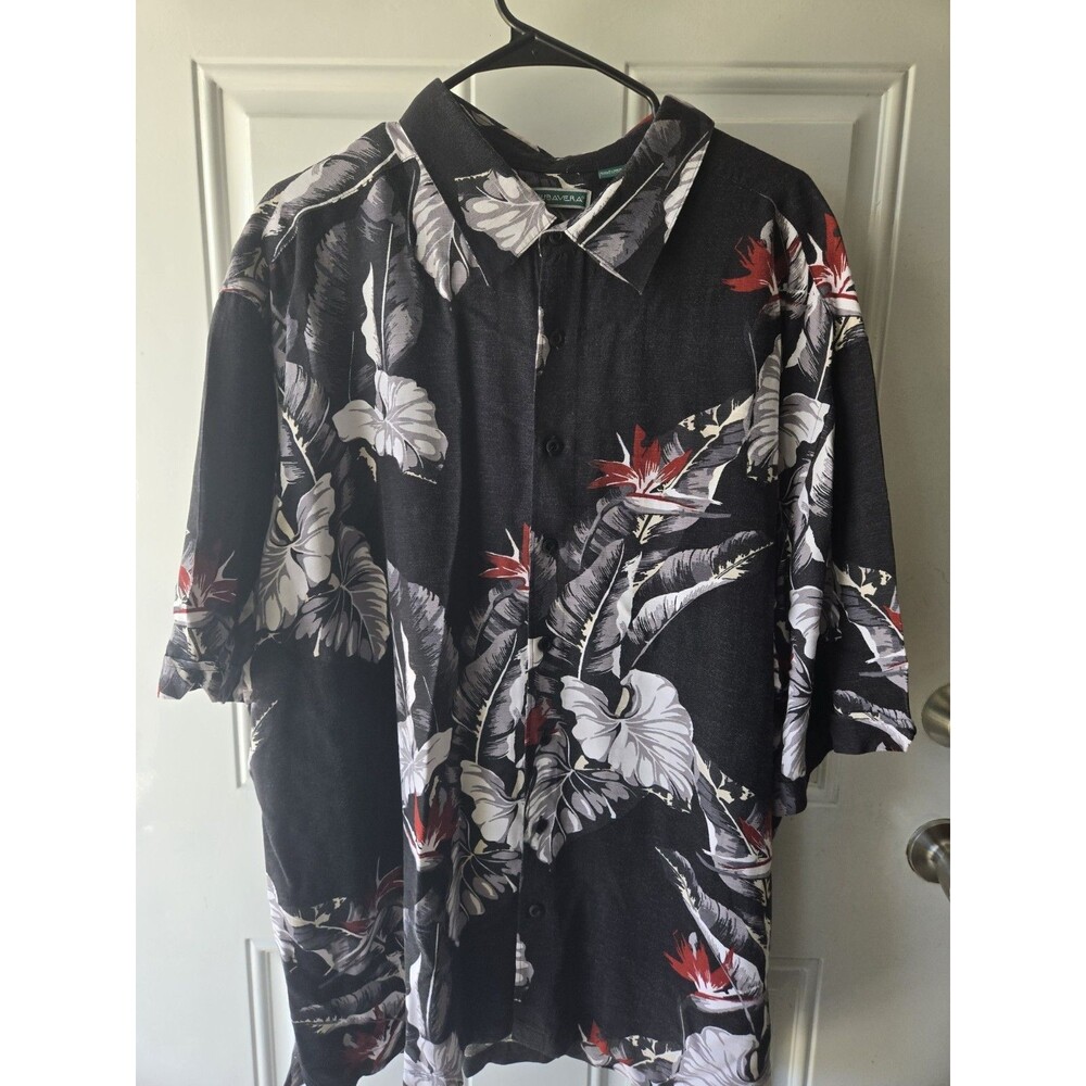 Cubavera Button-Down Shirt Men’s 3XL Black White Leaves Short Sleeve